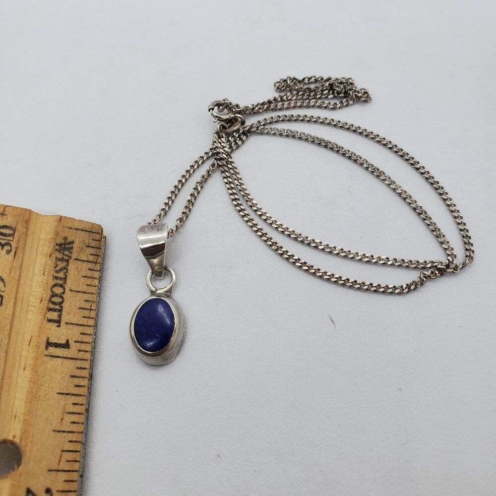 Sterling Silver and Lapis or Sodalite Mexico Pendant 925 DXM 18"
